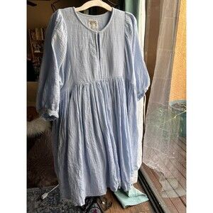 Citrus Called To Surf Pale Blue Lined Dress 100% Cotton XL Bell Sleeve